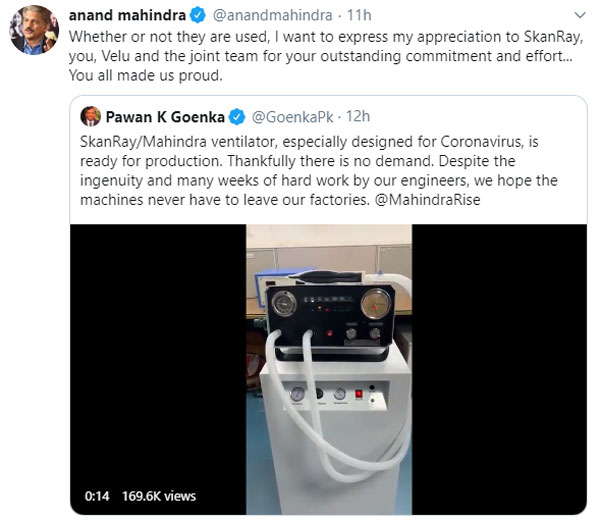 Mahindra High-Spec Ventilators Ready For Production :To Treat Covid-19 Patients Mahindra High-Spec Ventilators Ready For Production :To Treat Covid-19 Patients