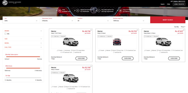 MylesCar Adds MG Hector Subscription Model For Self-Drive Rentals Starting At Rs 40,000 Per Month