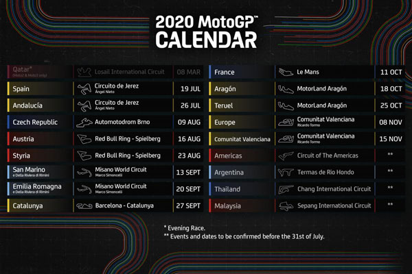 MotoGP 2020 Race Calendar Announced: Season Starts 19 July At Jerez