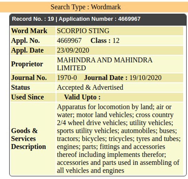 Mahindra Scorpio Sting Trademarked In India: New Name For Next-Gen SUV