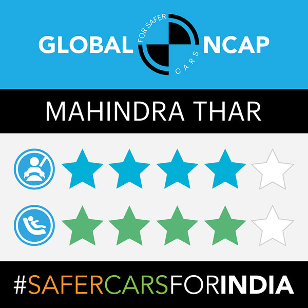 Mahindra Thar Global NCAP Crash Test Safety Rating: Secures An Impressive Four-Stars For Both Adult & Child Occupancy Mahindra Thar Global NCAP Crash Test Safety Rating: Secures An Impressive Four-Stars For Both Adult & Child Occupancy