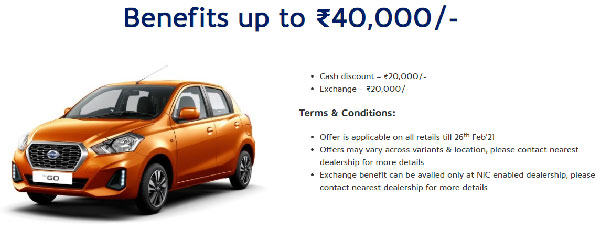 Datsun Car Discounts For February 2021: Benefits & Other Offers Up To Rs 40,000 Announced For GO, GO+ and RediGO Models