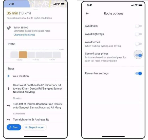 Google Maps Now Shows Toll Estimates