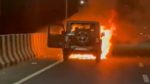 Mahindra Thar Catches Fire While Driving: Video Shows Mahindra Thar Burning In A Fireball