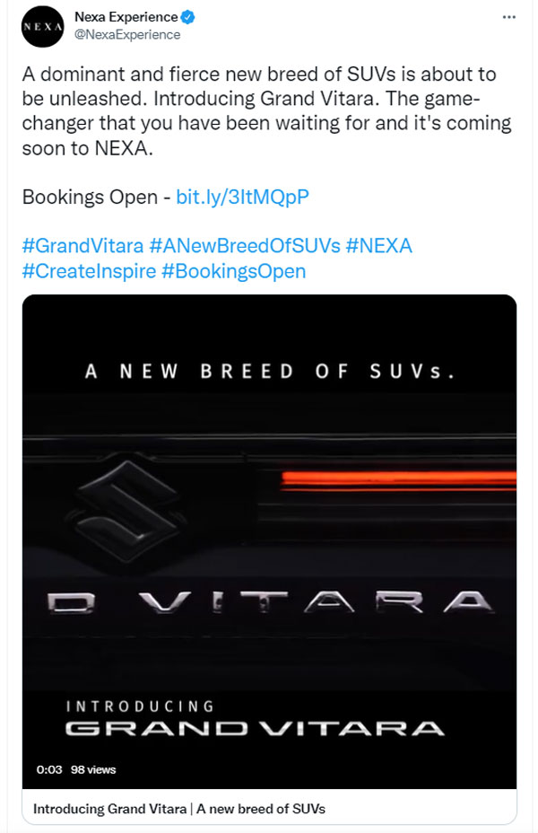 Maruti Suzuki Flagship SUV To Bear Grand Vitara Badge - Bookings Open 