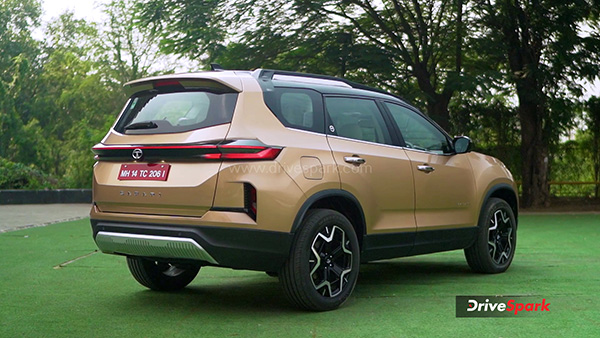 2023 Tata Safari Review rear three quarter shot