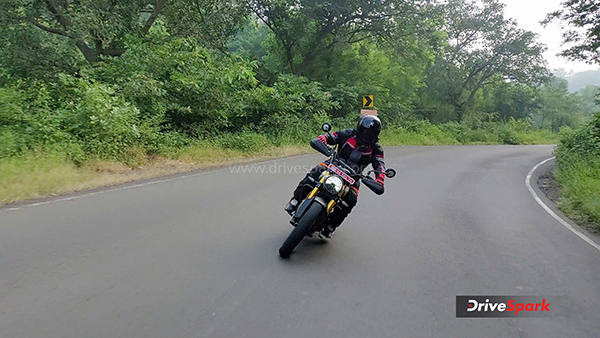 Triumph Scrambler 400 X Review cornering shot