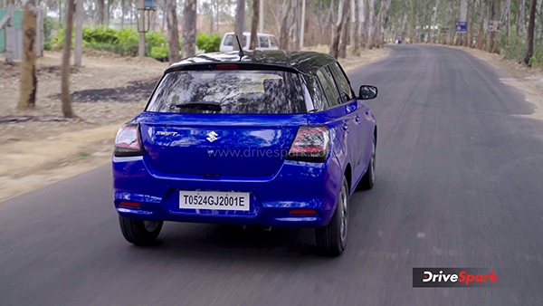2024 maruti suzuki swift review rear tracking shot