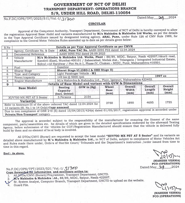 New XUV700 MX Automatic Launch