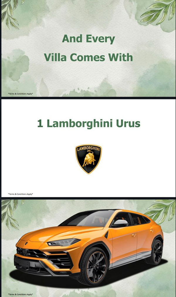 free lamborghini with villa