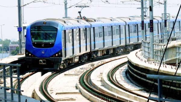 chennai metro train with overhead power