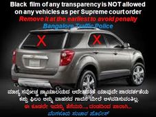 ಬೆಂಗಳೂರಲ್ಲಿ ಟಿಂಟೆಡ್ ಗ್ಲಾಸ್ ಉಲ್ಲಂಘನೆಗೆ ದಂಡ ಯಾವಾಗ?