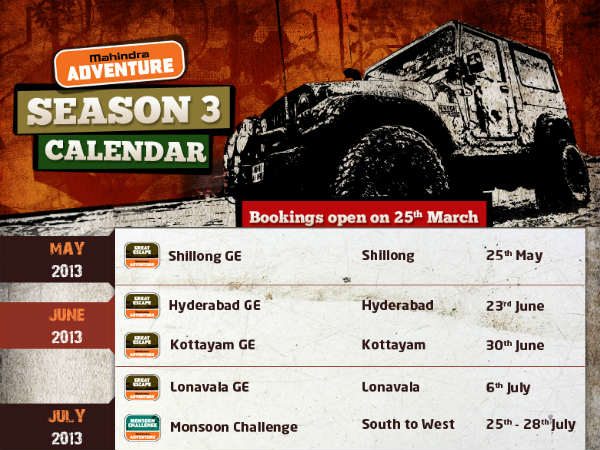 ಮಹೀಂದ್ರ ಅಡ್ವೆಂಚರ್ ಸೀಸನ್ 3 ಕ್ಯಾಲೆಂಡರ್ 