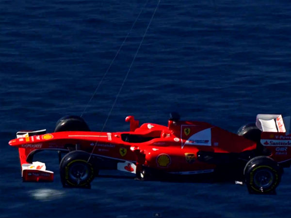Flying Ferrari F1 Car Roars In Sky