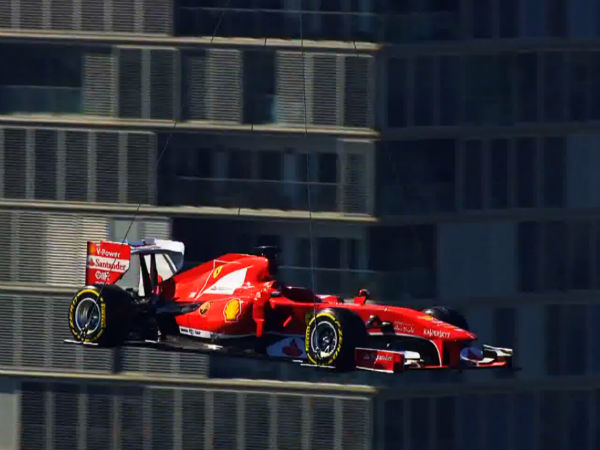 Flying Ferrari F1 Car Roars In Sky