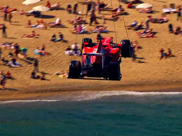 Flying Ferrari F1 Car Roars In Sky