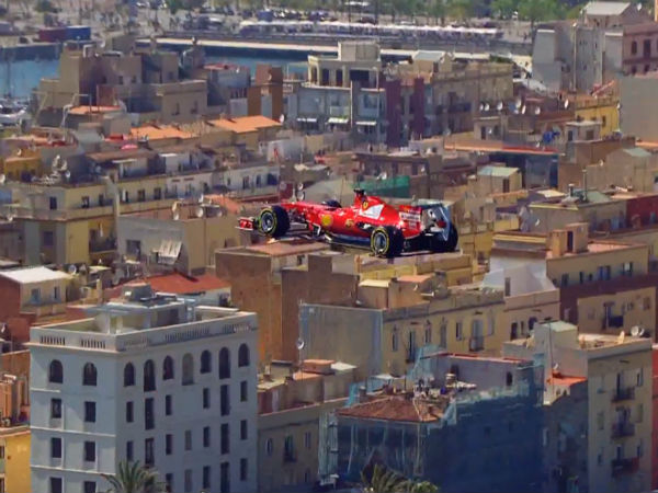 Flying Ferrari F1 Car Roars In Sky