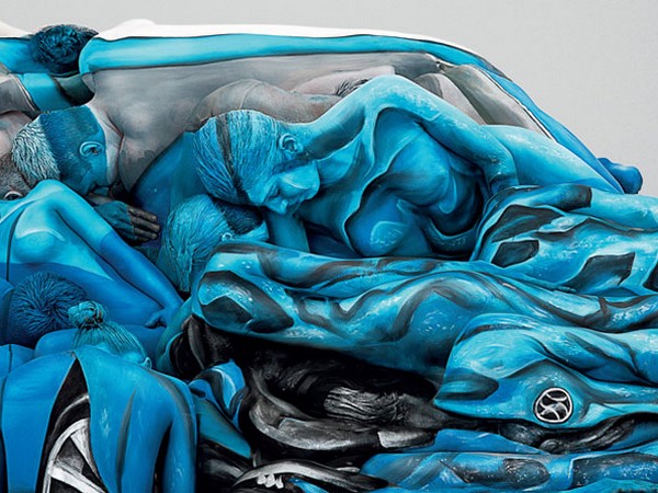 Painted People Car Crash Sculpture