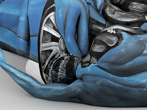 Painted People Car Crash Sculpture