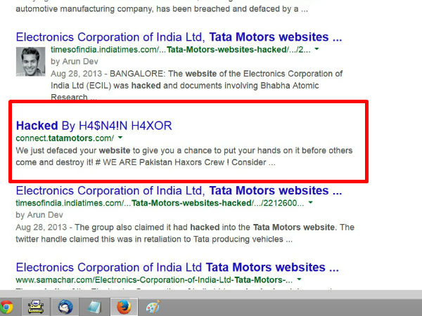 ಪಾಕಿಸ್ತಾನಿ ಹ್ಯಾಕರ್ಸ್‌ಗಳಿಂದ ಟಾಟಾ ಮೋಟಾರ್ಸ್ ವೆಬ್‌ಸೈಟ್ ಹ್ಯಾಕ್?