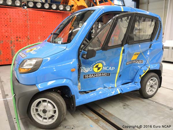 ಢಿಕ್ಕಿ ಪರೀಕ್ಷೆಯಲ್ಲಿ ಒಂದು ಸ್ಟಾರ್ ರೇಟಿಂಗ್ ಗೆದ್ದ ಬಜಾಜ್ ಕ್ಯೂಟ್ 