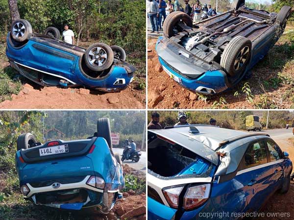 ವೇಗದ ಚಾಲನೆಯಲ್ಲಿದ್ದಾಗ ಪಂಚರ್- ಮೂರು ಬಾರಿ ಪಲ್ಟಿ ಹೊಡೆದ ಟಾಟಾ ನೆಕ್ಸಾನ್