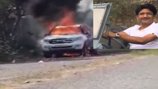 ಹೊತ್ತಿ ಉರಿದ ಫೋರ್ಡ್ ಎಂಡೀವರ್- ಕಾರಿನಲ್ಲಿದ್ದ ಉದ್ಯಮಿ ಸಜೀವ ದಹನ..!