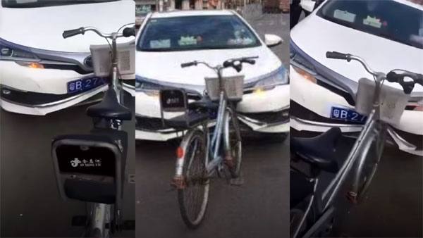 ಸೈಕಲ್‌ ಗುದ್ದಿದ ರಭಸಕ್ಕೆ ಟೊಯೊಟೊ ಕಾರಿನ ಪರಿಸ್ಥಿತಿ ಹೀಗಾ ಆಗೋದು..!