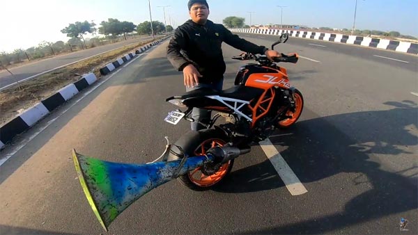 ಕೆಟಿಎಂ ಡ್ಯೂಕ್ ಬೈಕ್ ಎಕ್ಸಾಸ್ಟ್‌ಗೆ ಲೌಡ್ ಸ್ಪೀಕರ್ ಹಾಕಿದ ಭೂಪ..!