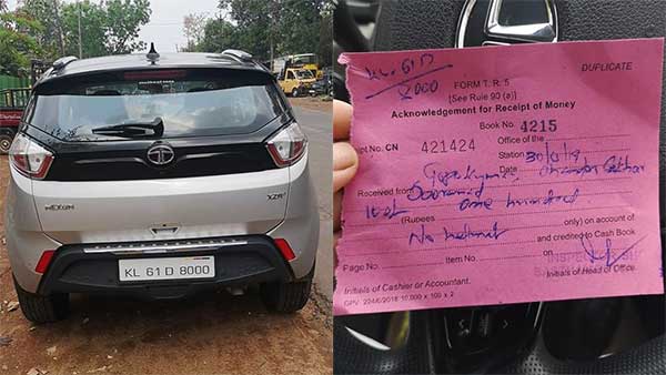 ನೆಕ್ಸಾನ್ ಕಾರು ಚಾಲಕನನಿಗೆ ಹೆಲ್ಮೆಟ್ ಹಾಕಿಲ್ಲವೆಂದು ದಂಡ ಹಾಕಿದ ಟ್ರಾಫಿಕ್ ಪೊಲೀಸರು