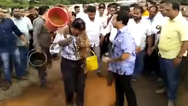 ಕಳಪೆ ಕಾಮಗಾರಿ ಮಾಡಿದ ಎಂಜಿನಿಯರ್ ಮೇಲೆ ಕೆಸರು ಸುರಿದ ಶಾಸಕ