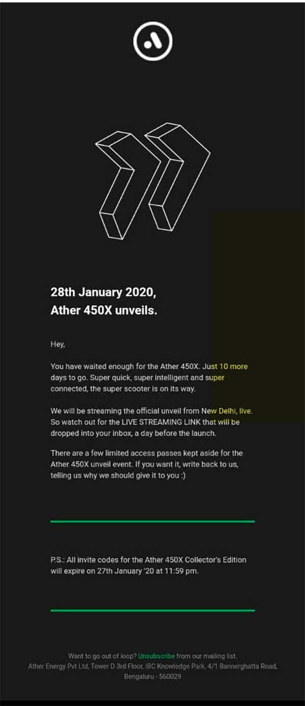 ಅಥೆರ್ 450 ಎಕ್ಸ್ ಎಲೆಕ್ಟ್ರಿಕ್ ಸ್ಕೂಟರ್ ಅನಾವರಣ ದಿನಾಂಕ ಬಹಿರಂಗ