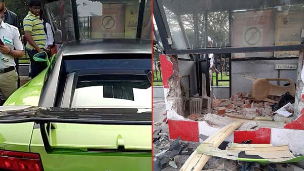 ಪೊಲೀಸ್ ಚೌಕಿಗೆ ಗುದ್ದಿದ ಹ್ಯಾರಿಸ್ ಮಗನ ಲ್ಯಾಂಬೊರ್ಗಿನಿ ಕಾರು