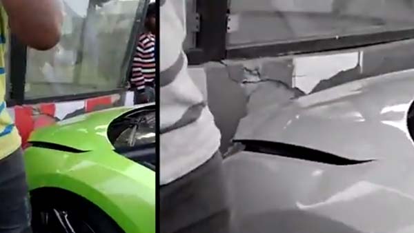 ಪೊಲೀಸ್ ಚೌಕಿಗೆ ಗುದ್ದಿದ ಹ್ಯಾರಿಸ್ ಮಗನ ಲ್ಯಾಂಬೊರ್ಗಿನಿ ಕಾರು