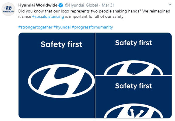 ಲೋಗೋ ಮೂಲಕವೇ ಸಾಮಾಜಿಕ ಅಂತರ ಕುರಿತು ಜಾಗೃತಿ ಮೂಡಿಸಿದ ಹ್ಯುಂಡೈ