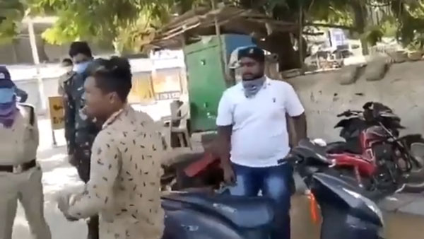 ಲಾಕ್‌ಡೌನ್ ಉಲ್ಲಂಘನೆ: ಸ್ಕೂಟರ್ ಸವಾರನ ಮೇಲೆ ದರ್ಪ ತೋರಿದ ಪೊಲೀಸಪ್ಪ