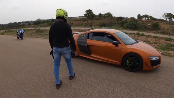 ಅಚ್ಚರಿಯಾದರೂ ಸತ್ಯ: ಆಡಿ ಸೂಪರ್ ಕಾರ್ ಅನ್ನು ಹಿಂದಿಕ್ಕಿದ ಸುಜುಕಿ ಬೈಕ್