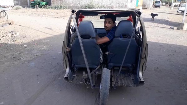 ಮೂರು ಚಕ್ರದ ಆಟೋ ರೀತಿಯಲ್ಲಿ ಮಾಡಿಫೈಗೊಂಡ ಮಾರುತಿ 800 ಕಾರು