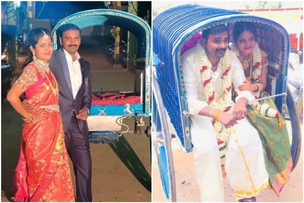 ಮದುವೆ ಮೆರವಣಿಗೆಗೆ ಎತ್ತಿನ ಗಾಡಿ ಬಳಸಿದ ನವ ದಂಪತಿ