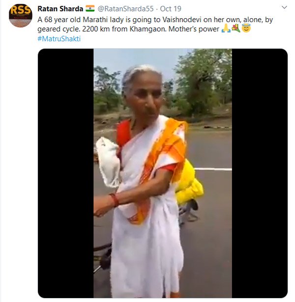 ದೇವರ ದರ್ಶನಕ್ಕಾಗಿ 2,200 ಕಿ.ಮೀ ದೂರ ಸೈಕಲ್ ತುಳಿಯುತ್ತಿರುವ 68 ವರ್ಷದ ಮಹಿಳೆ 