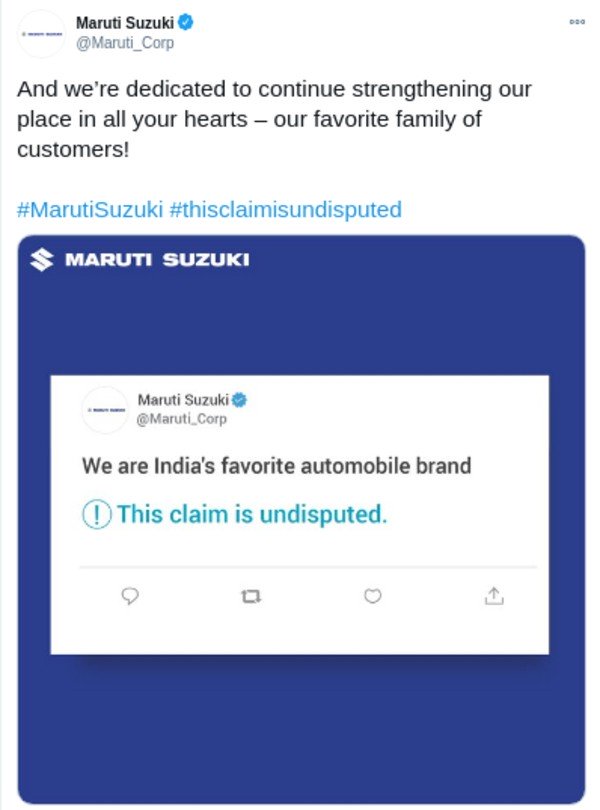 ಬೇರೆ ಕಂಪನಿಗಳಿಗೆ ವಿಶಿಷ್ಟವಾಗಿ ಟಾಂಗ್ ಕೊಟ್ಟ ಮಾರುತಿ ಸುಜುಕಿ