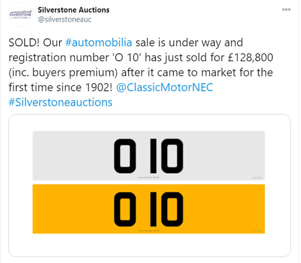 ಒಂದು ಕಾಲು ಕೋಟಿಗೆ ಹರಾಜಾಯ್ತು 118 ವರ್ಷ ಹಳೆಯ ನಂಬರ್ ಪ್ಲೇಟ್