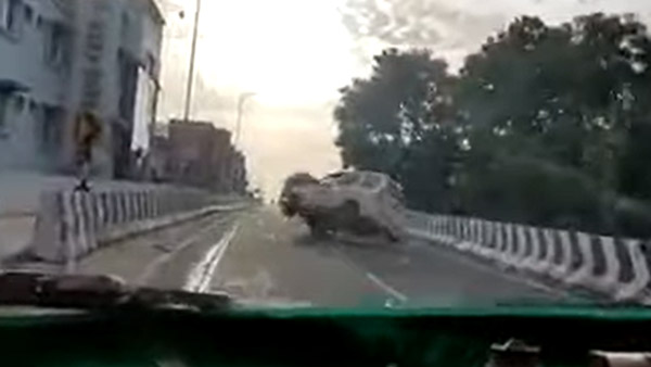 ಓವರ್ ಟೇಕ್ ಮಾಡುವ ಭರದಲ್ಲಿ ಉರುಳಿ ಬಿದ್ದ ಮಹೀಂದ್ರಾ ಜೈಲೋ