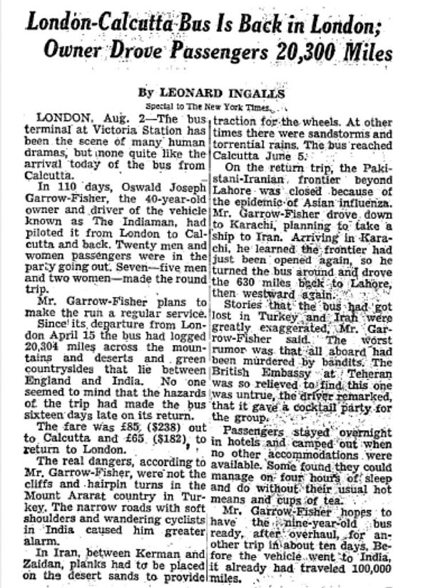 1960ರ ದಶಕದಲ್ಲಿಯೇ ಕೋಲ್ಕತ್ತಾ - ಲಂಡನ್ ನಡುವೆ ಹಲವು ಬಾರಿ ಸಂಚರಿಸಿತ್ತು ಈ ಬಸ್