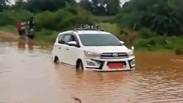 ಮಳೆ ನೀರಿನಲ್ಲಿ ಸಿಲುಕಿದ ಸಂಸದರ ಇನೋವಾ ಕ್ರಿಸ್ಟಾ ಕಾರು