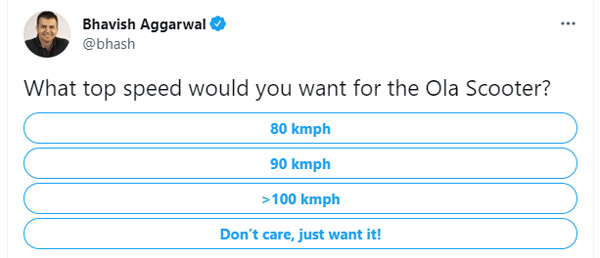 ಹೊಸ ಇವಿ ಸ್ಕೂಟರ್ ಟಾಪ್ ಸ್ಪೀಡ್ ಕುರಿತಾಗಿ ಹೊಸ ಮಾಹಿತಿ ಹಂಚಿಕೊಂಡ ಓಲಾ