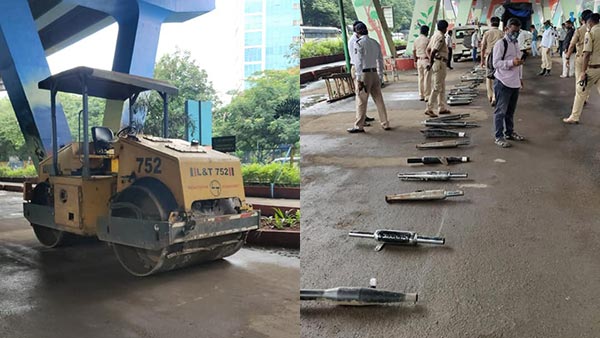 ರೋಡ್ ರೋಲರ್'ನಿಂದ ಪುಡಿ ಪುಡಿಯಾದ ಮಾಡಿಫೈಗೊಂಡ ಸೈಲೆನ್ಸರ್‌ಗಳು