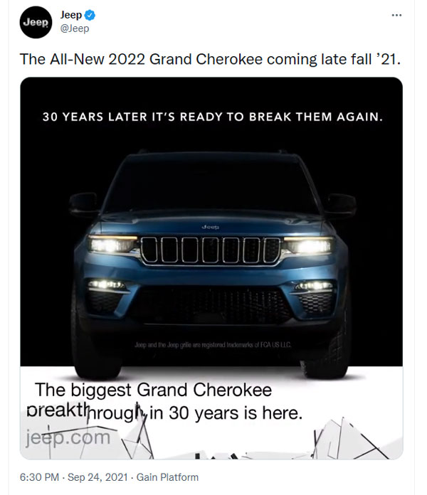 ಬಹುನಿರೀಕ್ಷಿತ 2022ರ Jeep Grand Cherokee ಎಸ್‍ಯುವಿಯ ಟೀಸರ್ ಬಿಡುಗಡೆ