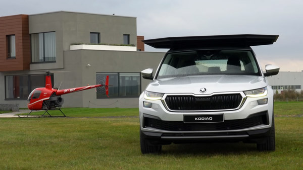 ಹೊಸ SKoda Kodiaq ಎಸ್‌ಯು‌ವಿ ರೂಫ್ ಮೇಲೆ ಲ್ಯಾಂಡ್ ಆದ ಮಿನಿ ಹೆಲಿಕಾಪ್ಟರ್