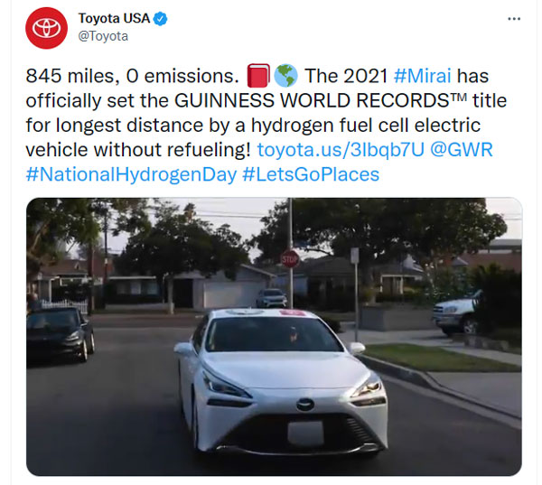 1300ಕ್ಕೂ ಹೆಚ್ಚು ಕಿ.ಮೀ ಕ್ರಮಿಸಿ ಹೊಸ ದಾಖಲೆ ಬರೆದ ಹೈಡ್ರೋಜನ್ ಕಾರು
